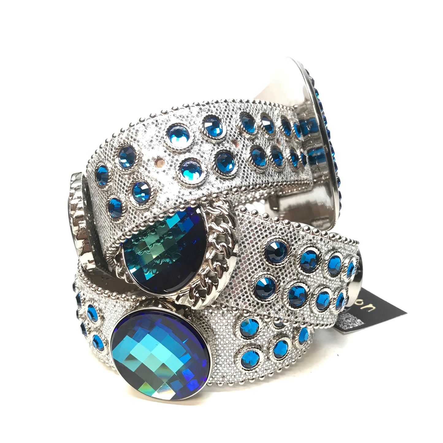 b.b. Simon 'Deep Ocean Drip' Blue Fully Loaded Crystal Belt - Dudes Boutique