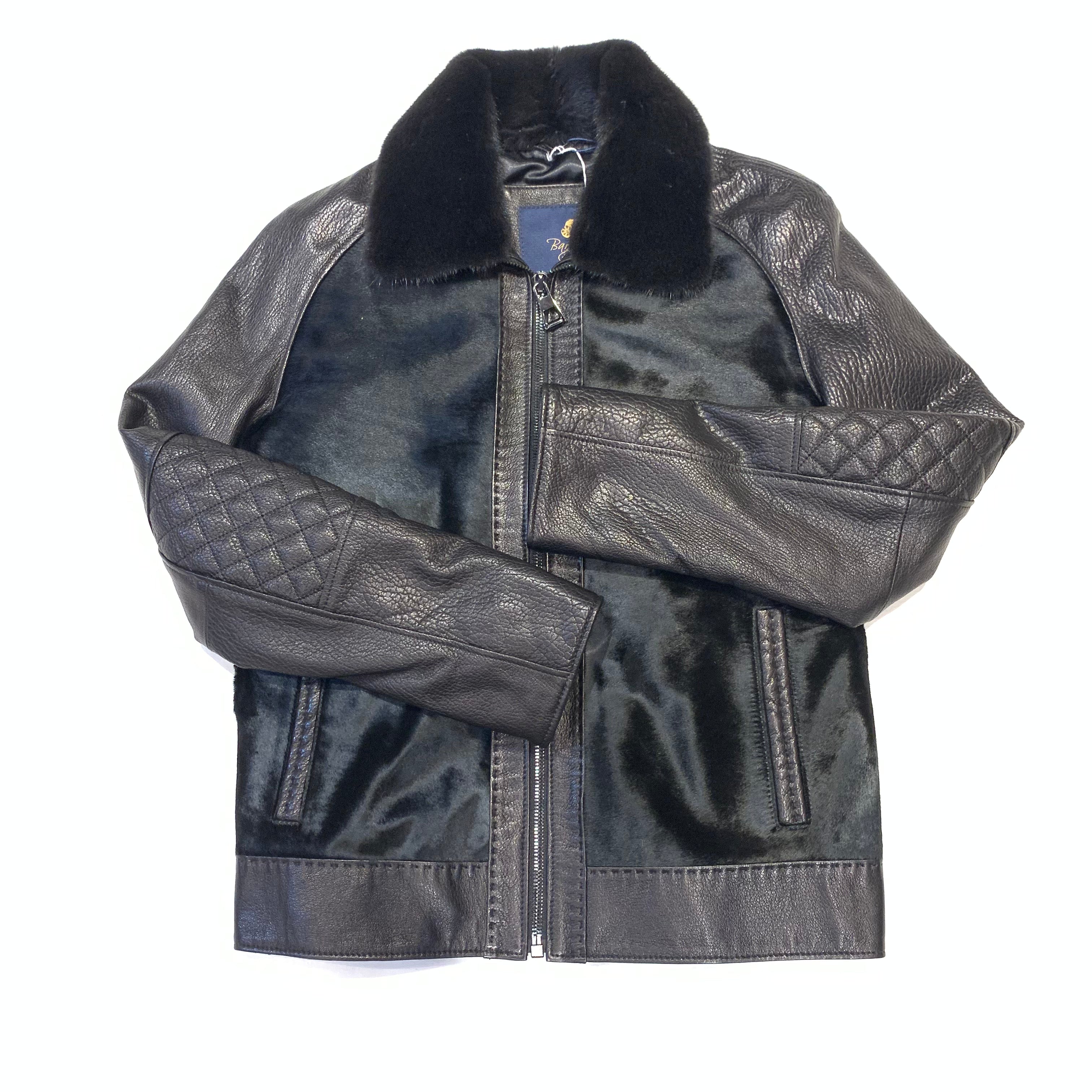 Barya NewYork Men's Black Pony Hair Quilted Sleeve Bomber Jacket - Dudes Boutique