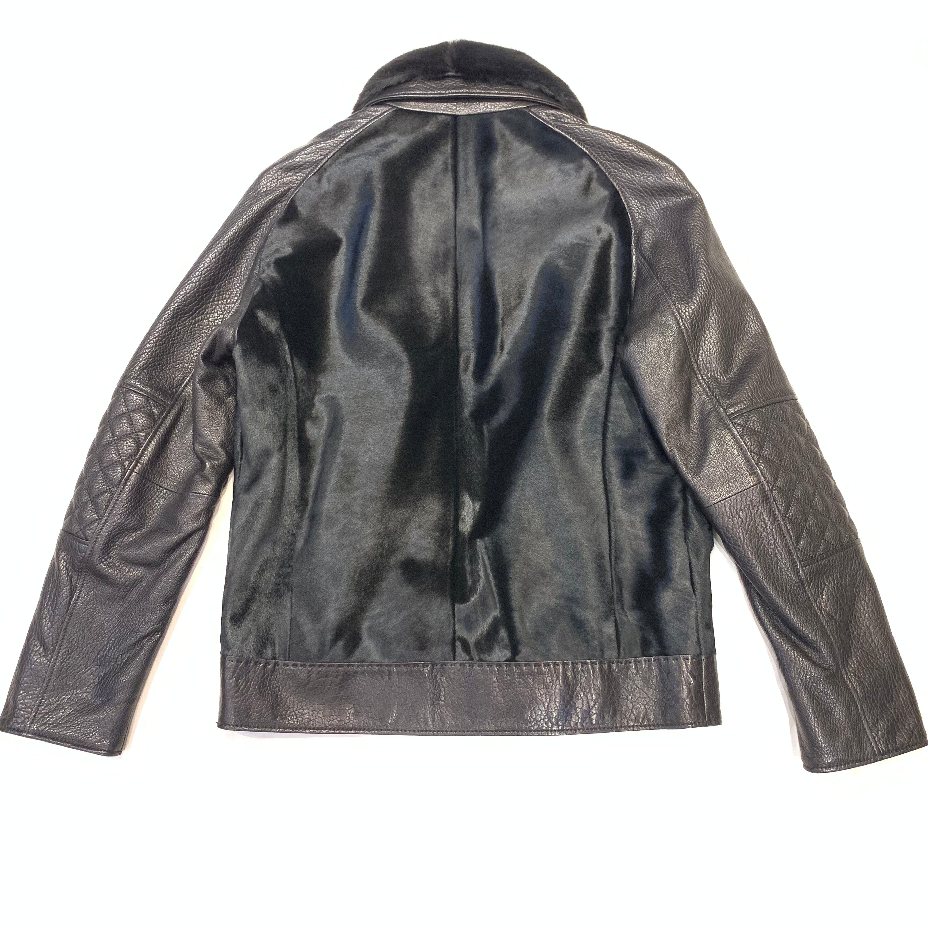 Barya NewYork Men's Black Pony Hair Quilted Sleeve Bomber Jacket - Dudes Boutique