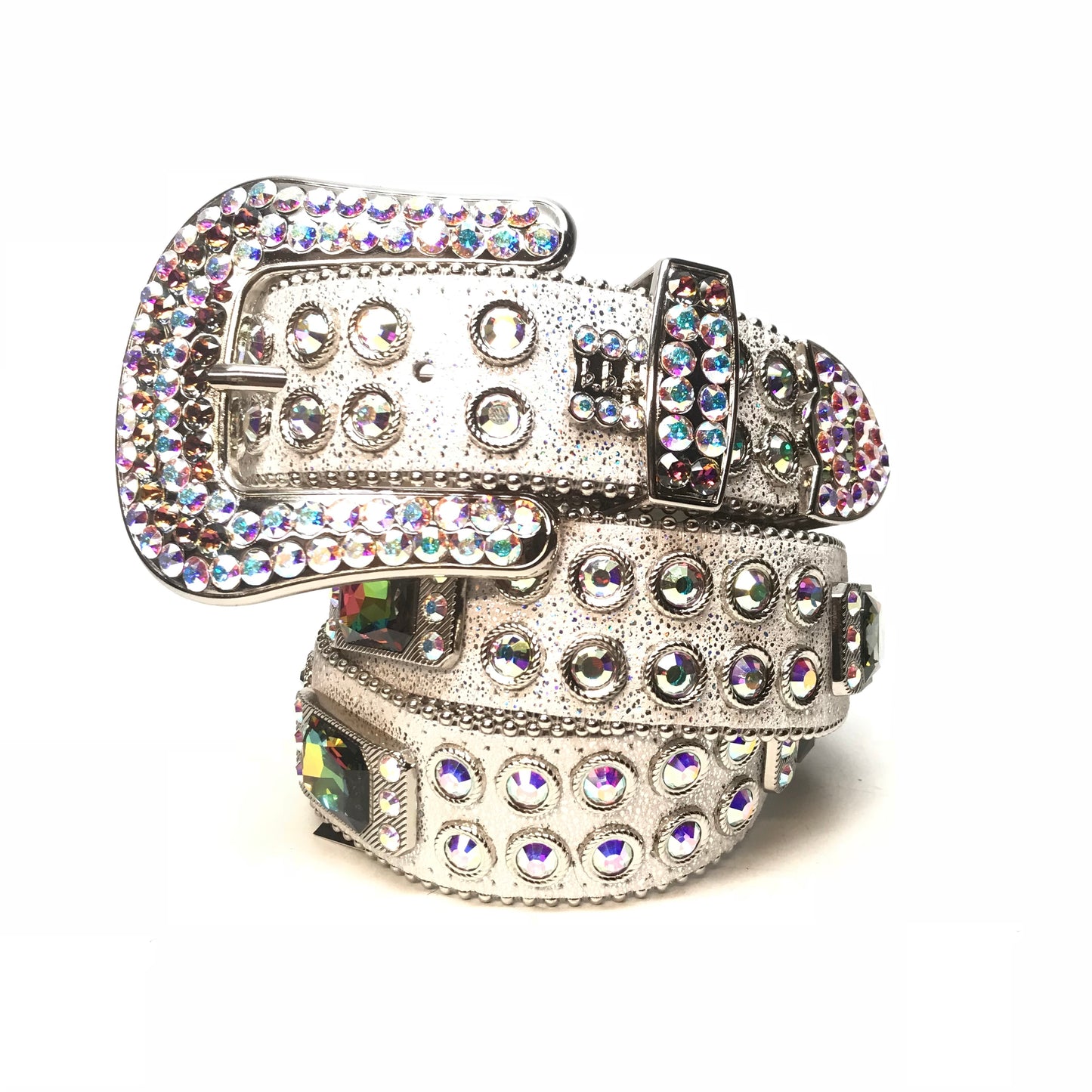 b.b. Simon White Iridescent Big Block Crystal Belt - Dudes Boutique
