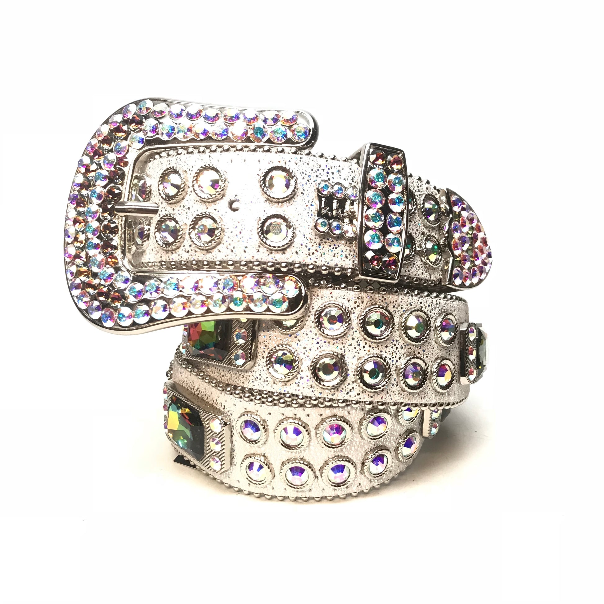 b.b. Simon White Iridescent Big Block Crystal Belt - Dudes Boutique