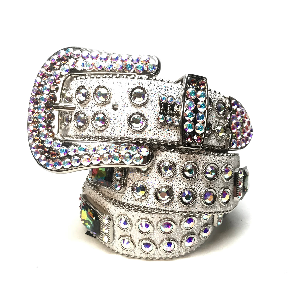 b.b. Simon White Iridescent Big Block Crystal Belt – Dudes  display picture 2