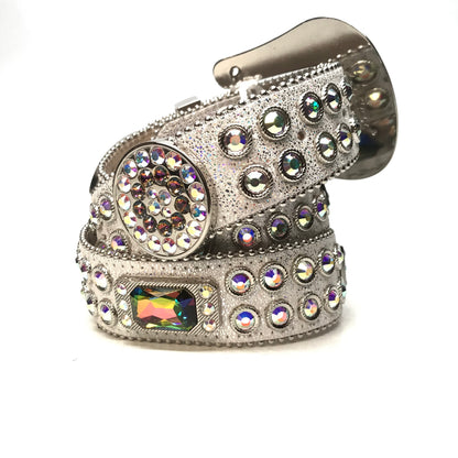 b.b. Simon White Iridescent Big Block Crystal Belt - Dudes Boutique
