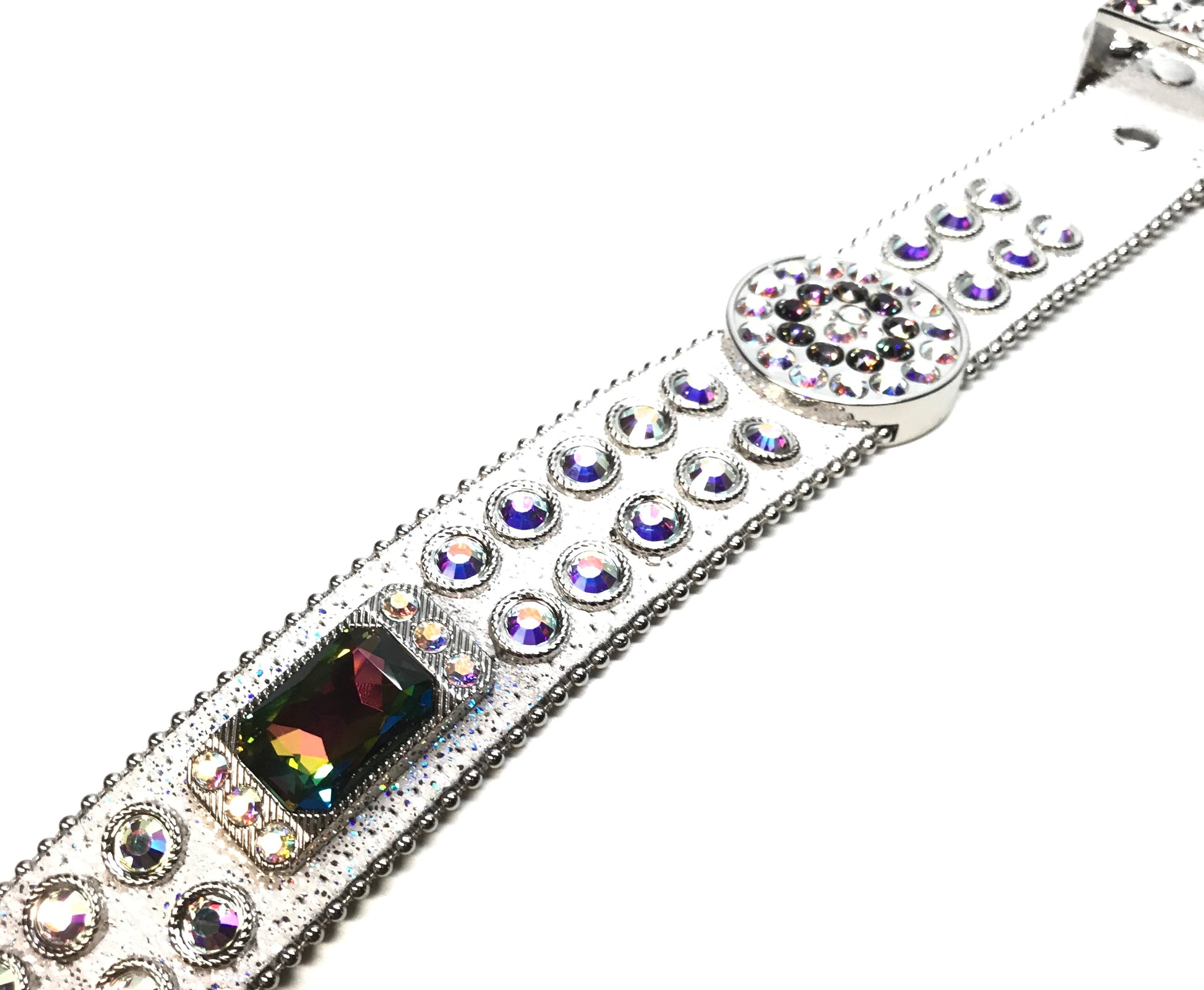 b.b. Simon White Iridescent Big Block Crystal Belt - Dudes Boutique
