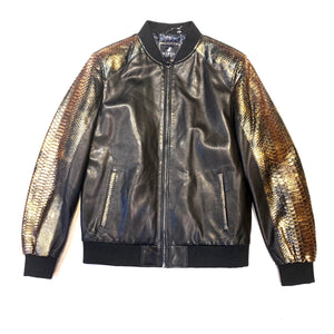 Barya NewYork Metallic Gold Python Bomber Jacket - Dudes Boutique