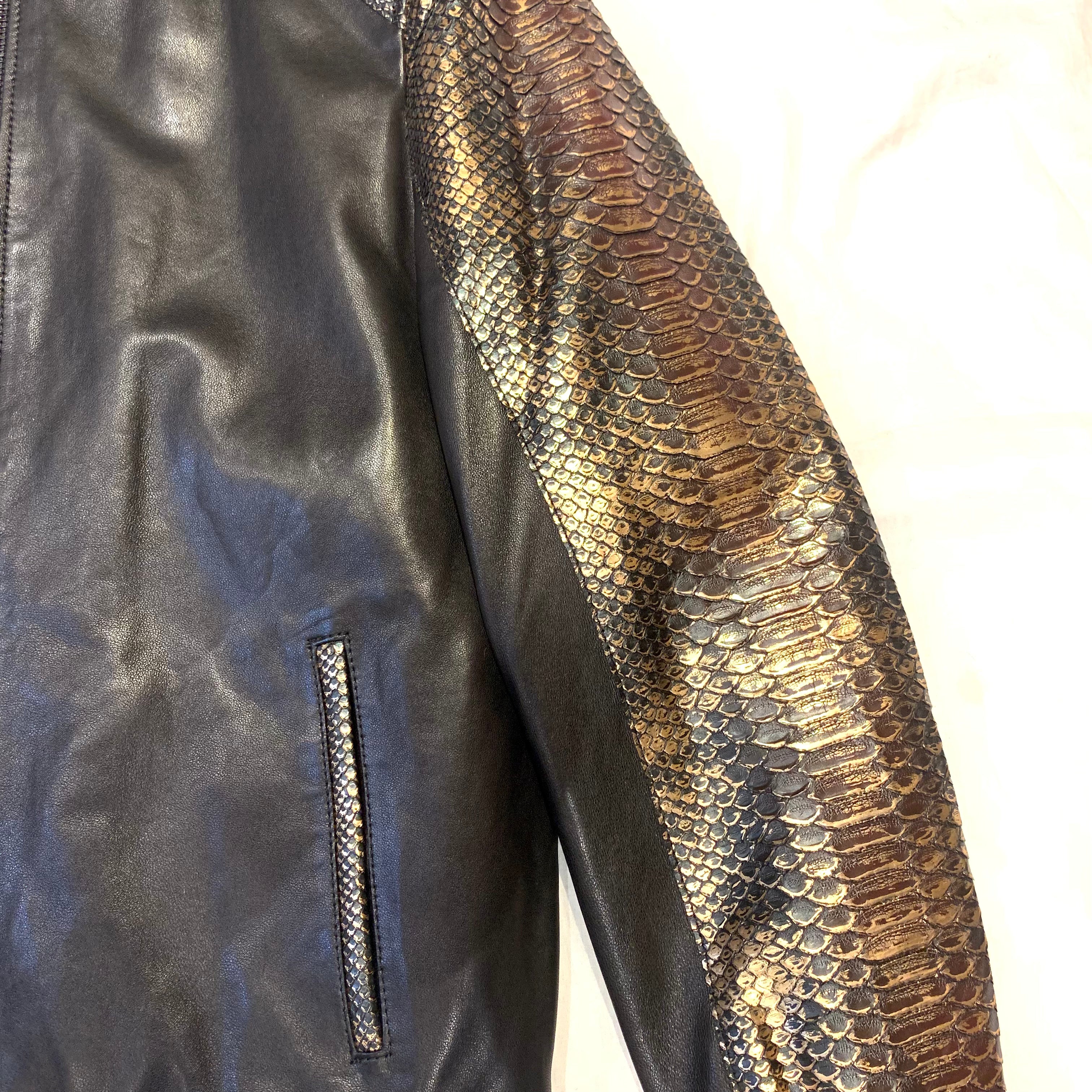 Barya NewYork Metallic Gold Python Bomber Jacket - Dudes Boutique