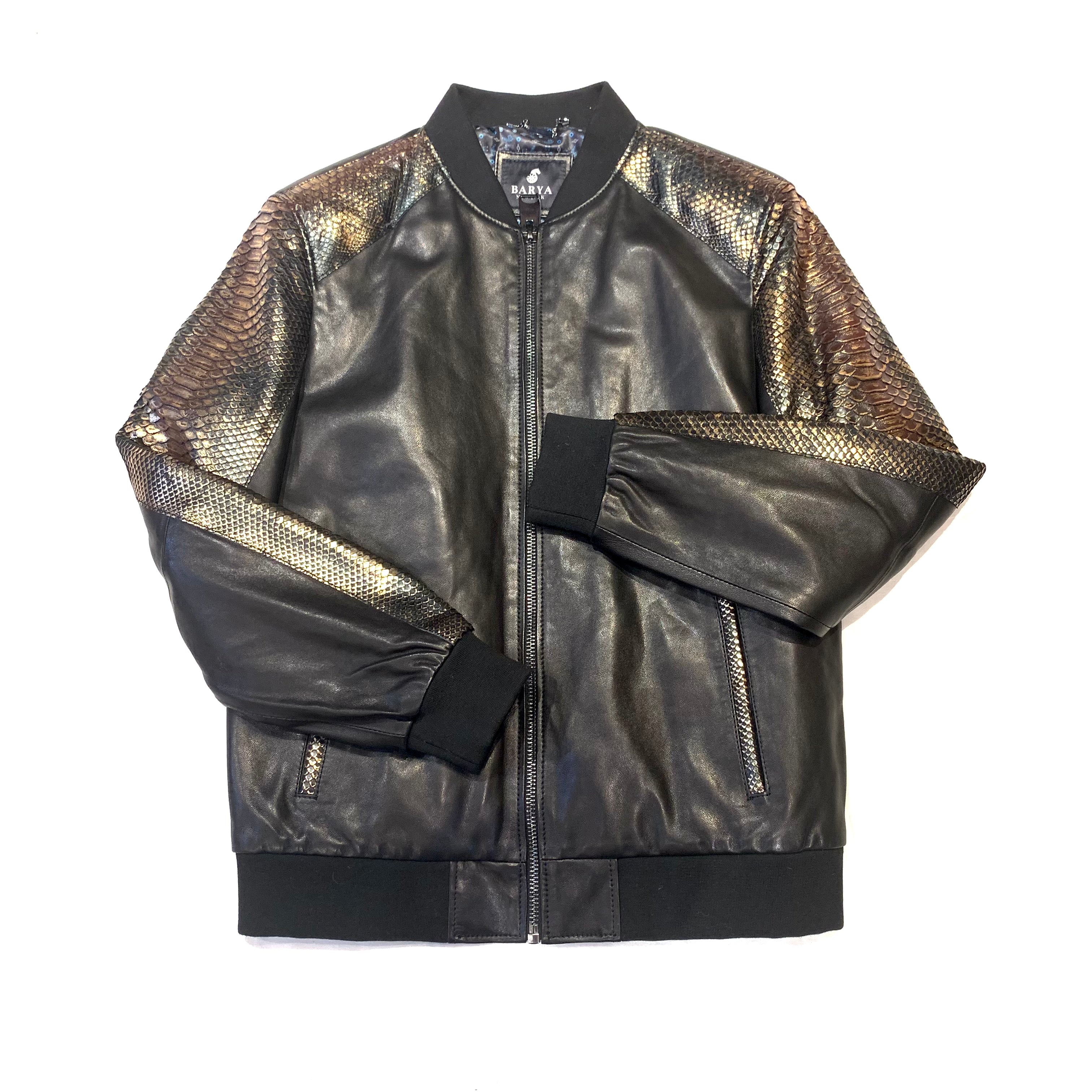 Barya NewYork Metallic Gold Python Bomber Jacket - Dudes Boutique