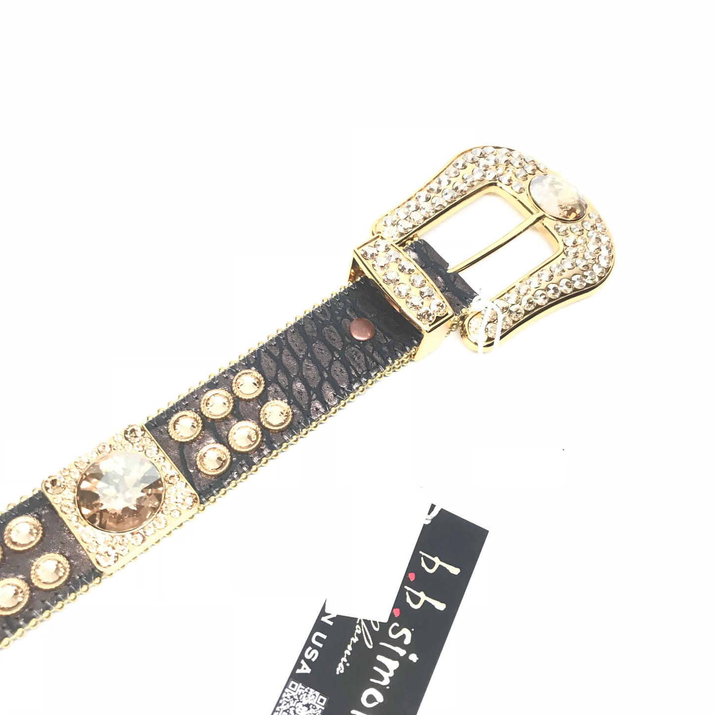 b.b. Simon 'Chocolate Gold' Big Block Crystal Belt - Dudes Boutique