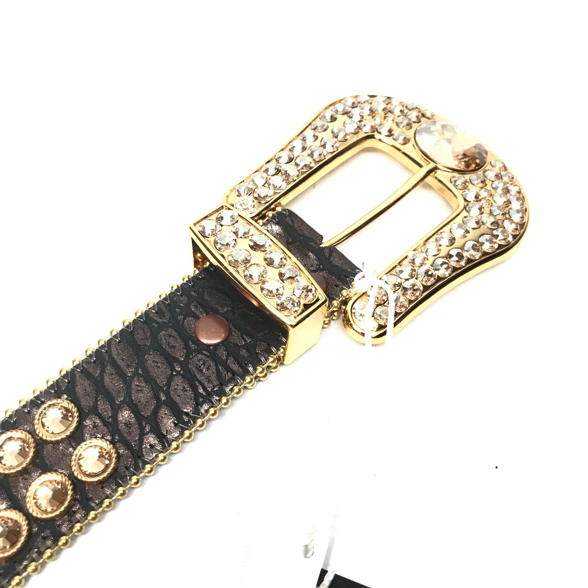 b.b. Simon 'Chocolate Gold' Big Block Crystal Belt - Dudes Boutique