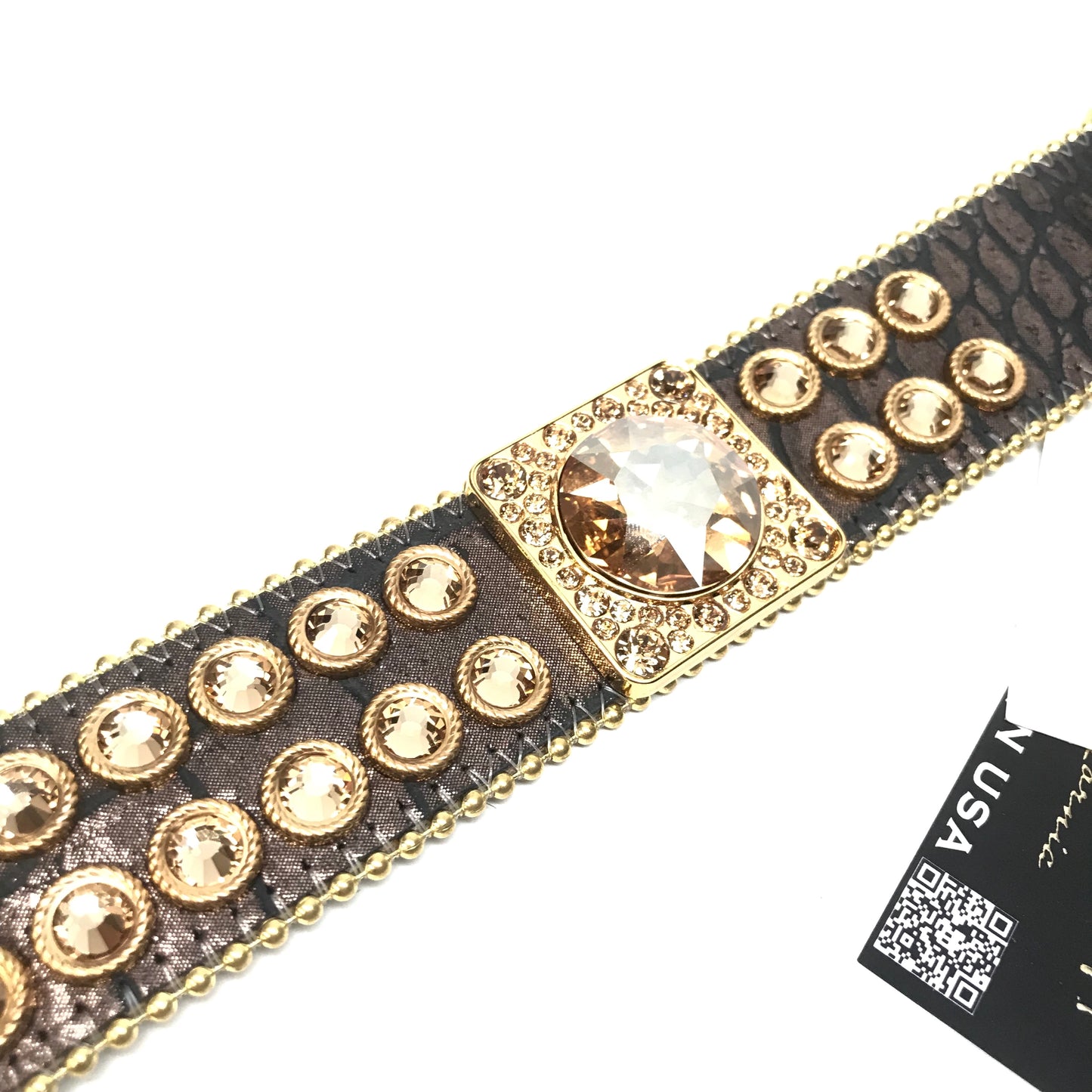 b.b. Simon 'Chocolate Gold' Big Block Crystal Belt - Dudes Boutique