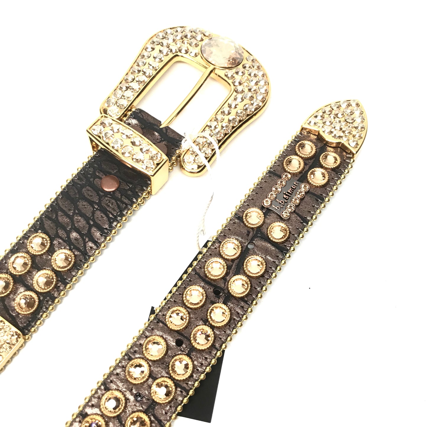 b.b. Simon 'Chocolate Gold' Big Block Crystal Belt - Dudes Boutique
