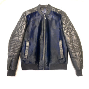 Barya NewYork Men's Navy Pony Hair Quilted Sleeve Bomber Jacket - Dudes Boutique