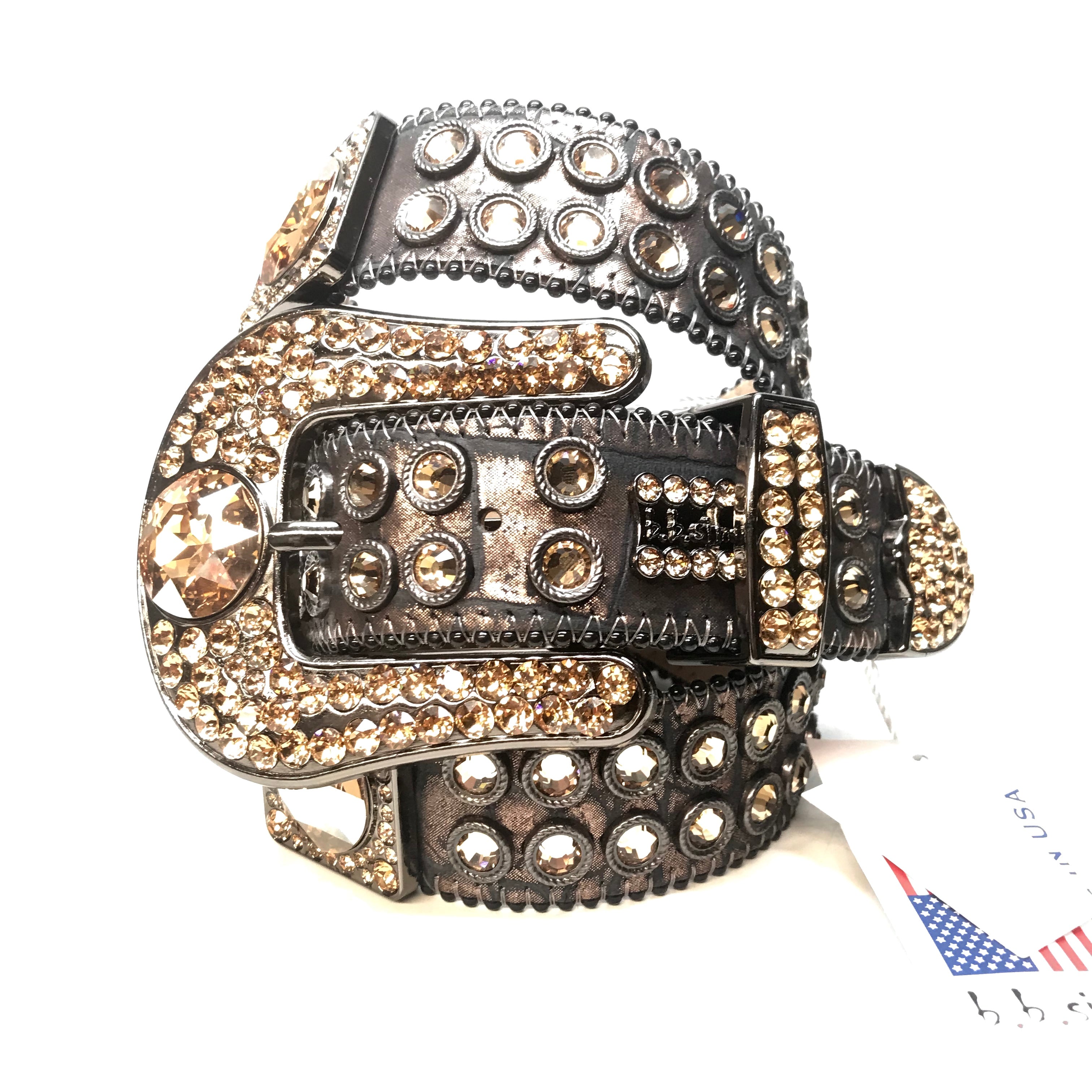 b.b. Simon 'Dark Chocolate Gold' Big Block Crystal Belt - Dudes Boutique