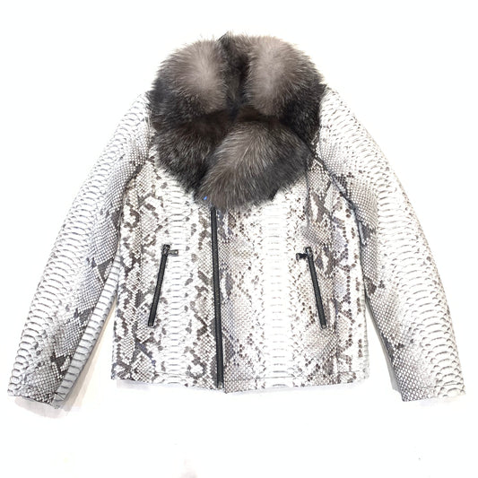 Barya NewYork Men's Natural Python Fox Fur Biker Jacket - Dudes Boutique