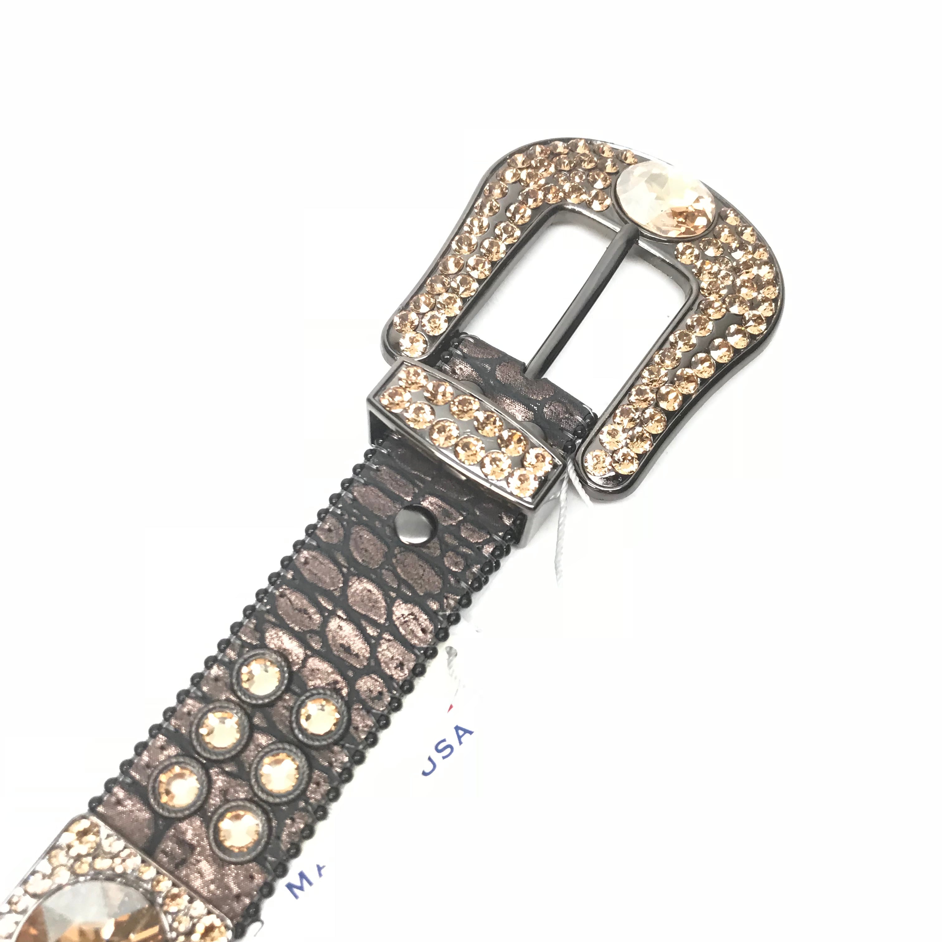 b.b. Simon 'Dark Chocolate Gold' Big Block Crystal Belt - Dudes Boutique