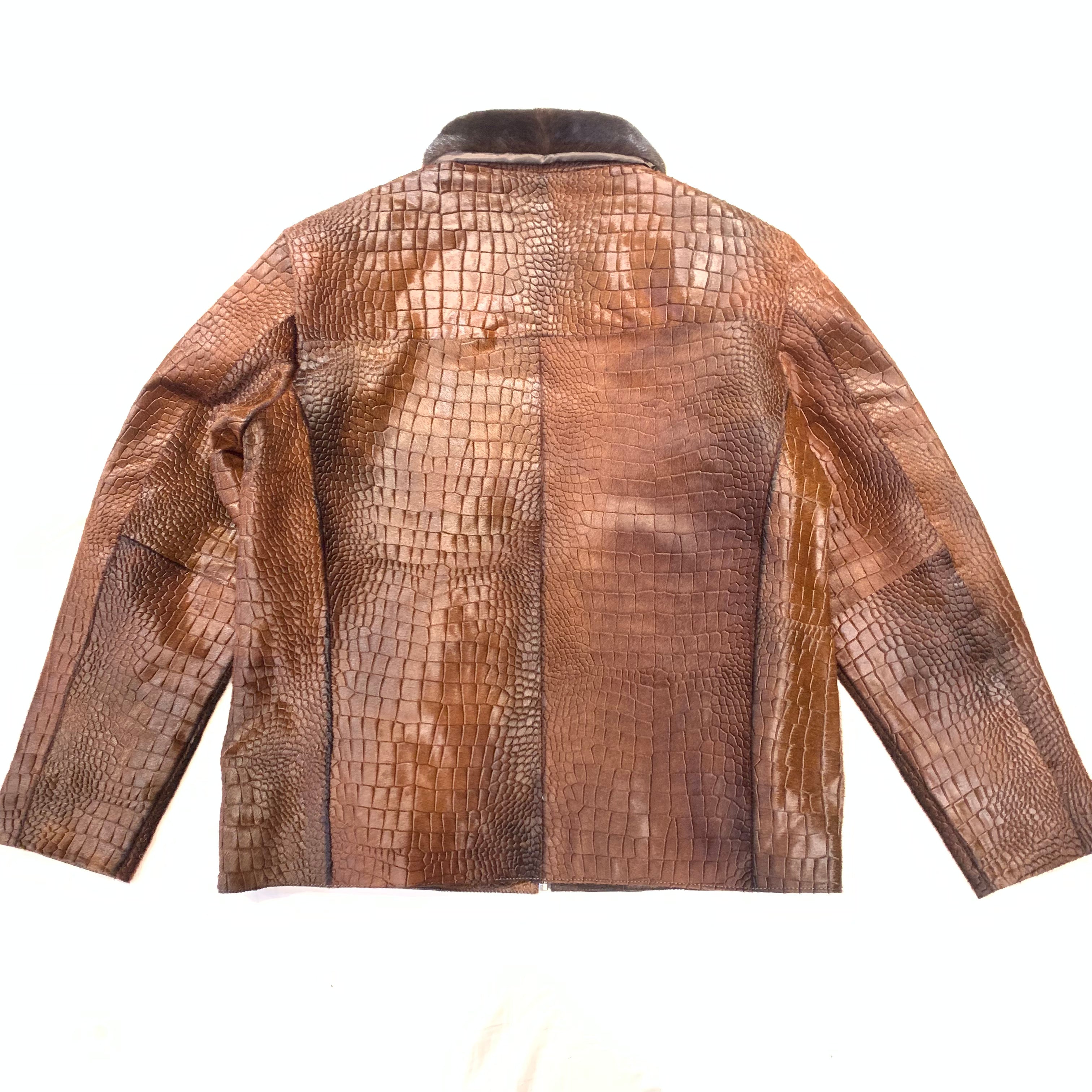 Barya NewYork Men's Brown Pony Hair/Mink Gator Embossed Jacket - Dudes Boutique