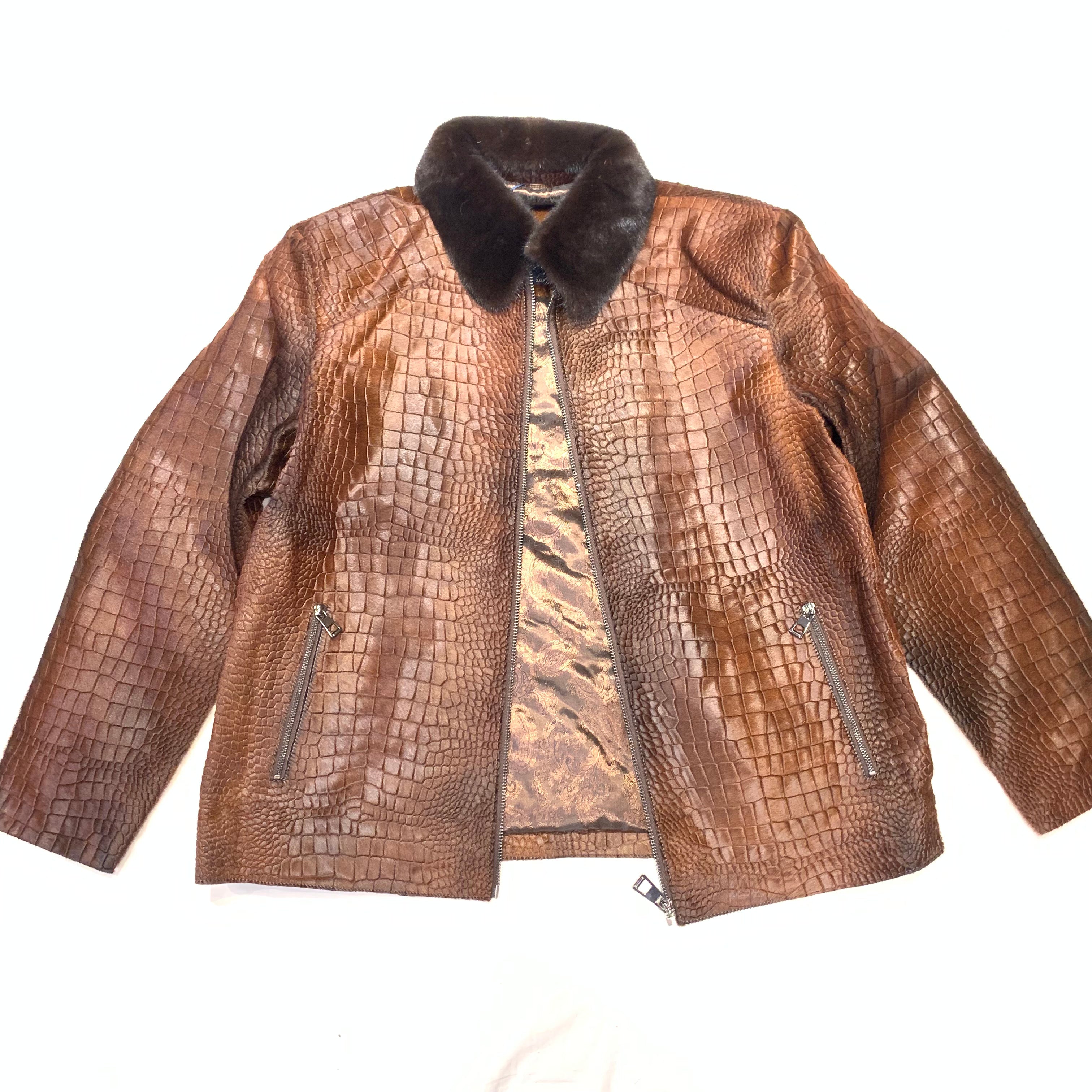 Barya NewYork Men's Brown Pony Hair/Mink Gator Embossed Jacket - Dudes Boutique