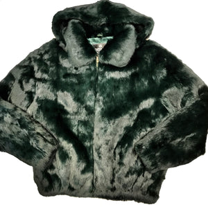 Kashani Men's Olive Green Rabbit Fur Hooded Bomber Jacket - Dudes Boutique