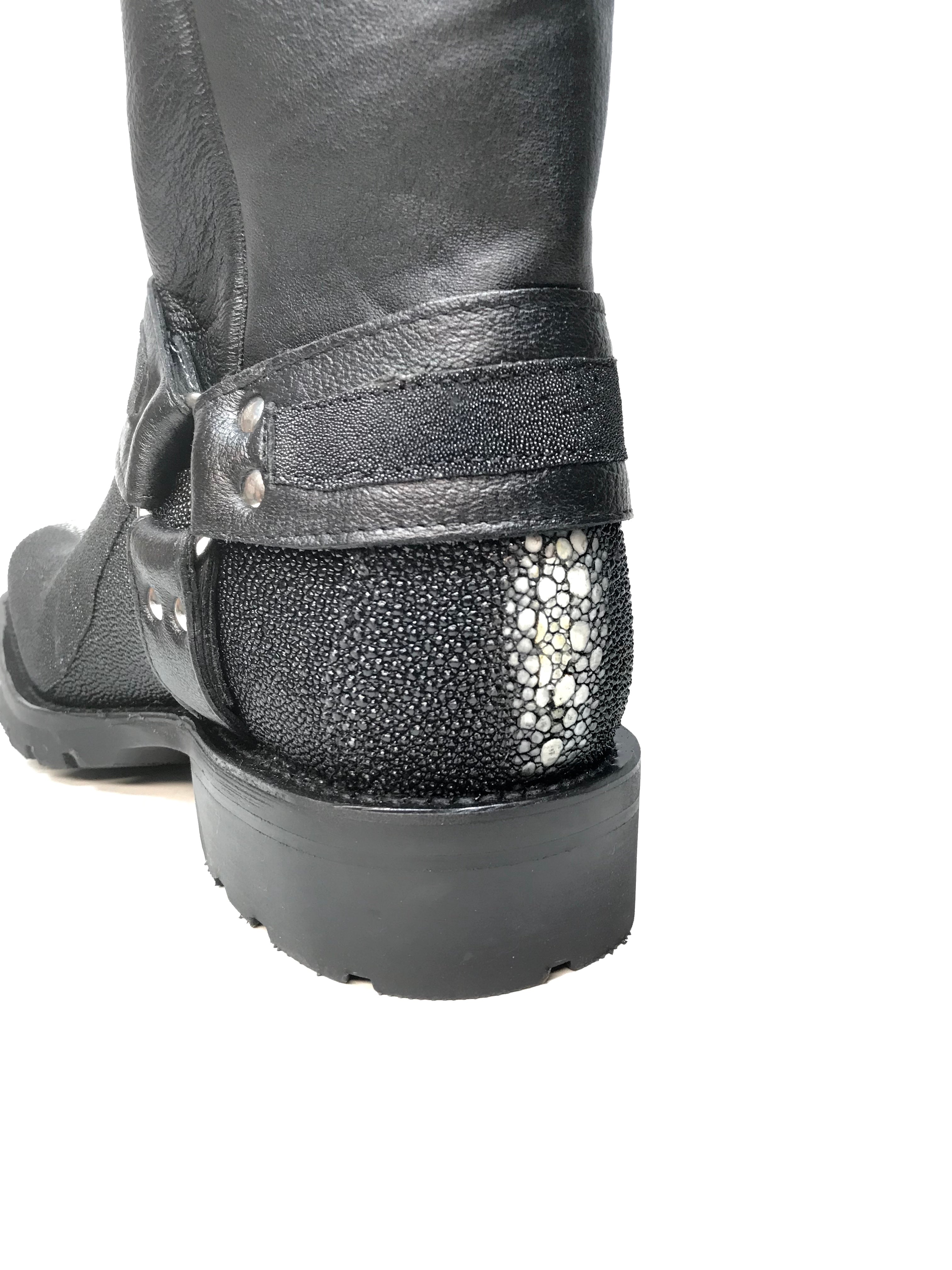 Los Altos Harness Black Stingray Biker Boots - Dudes Boutique