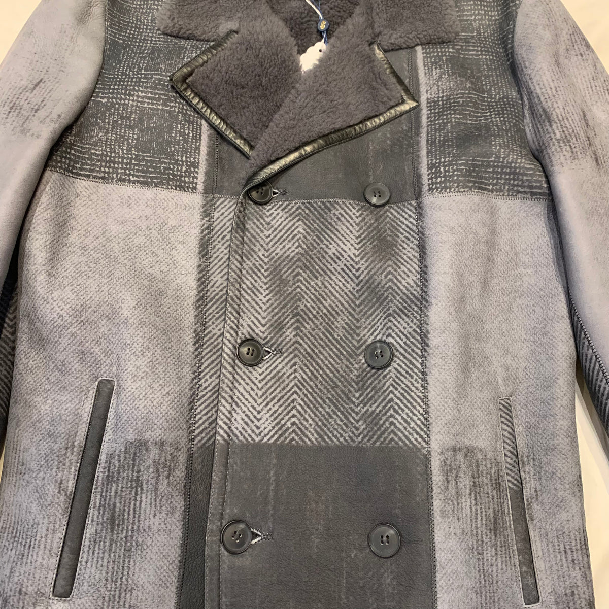 Kashani Men's Charcoal Double Breasted 3/4 Shearling Coat - Dudes Boutique