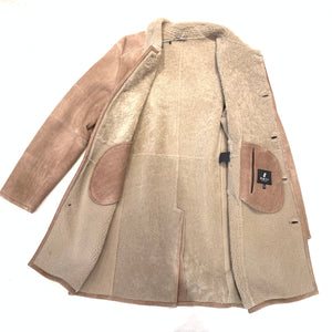 Kashani Men's Cream Beige Shearling 7/8 Trench Coat - Dudes Boutique