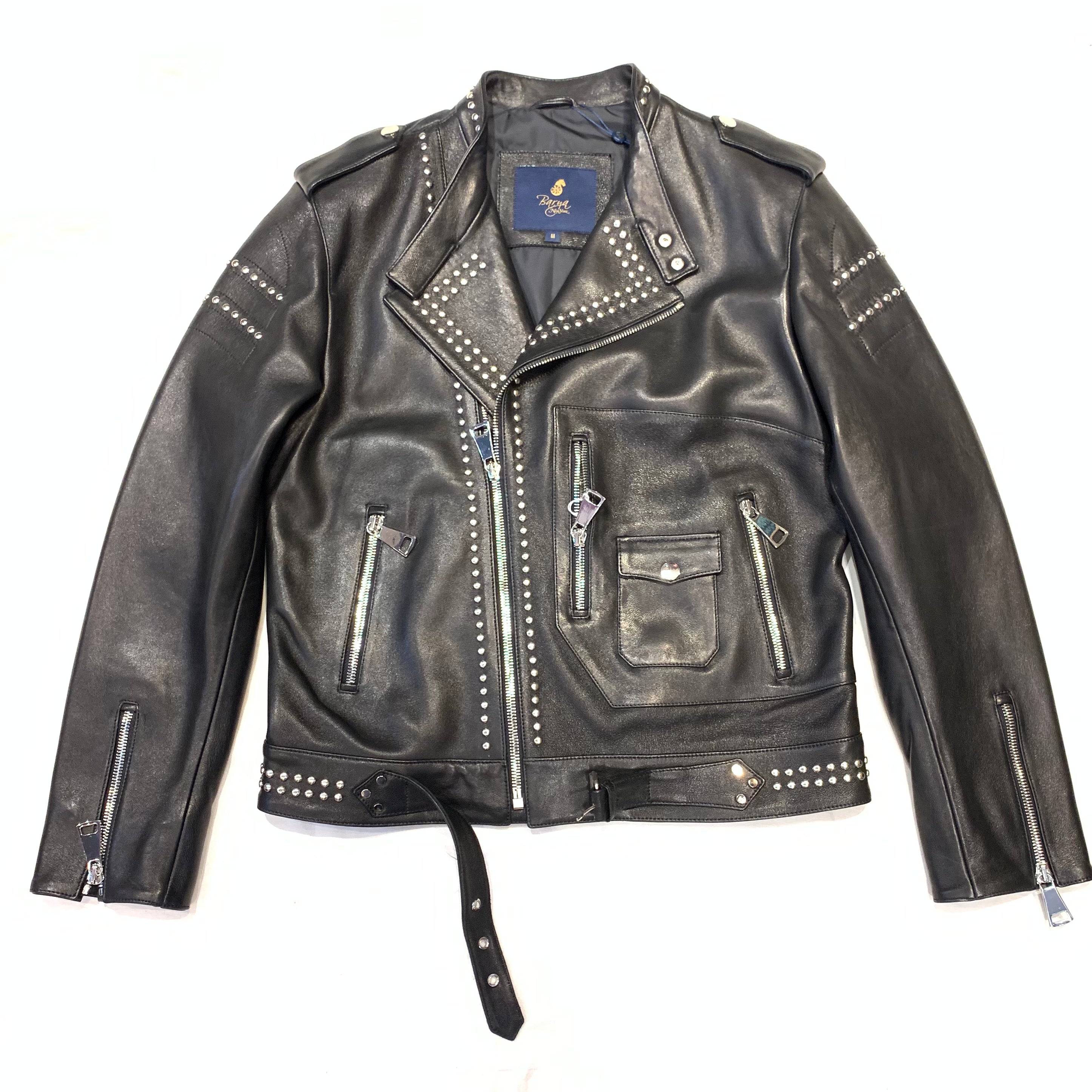 Barya NewYork Flaming Sun Studded Lambskin Biker Jacket - Dudes Boutique