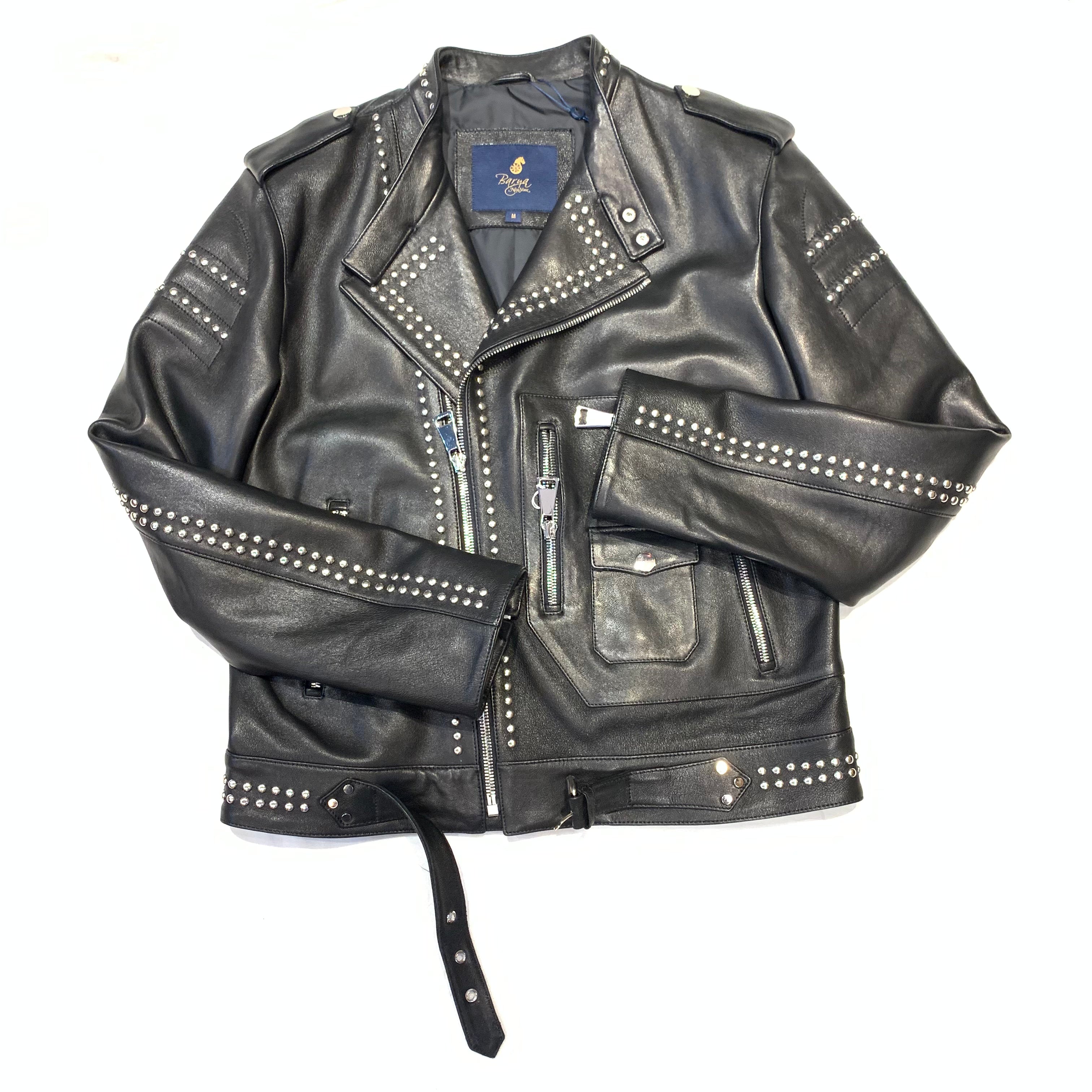 Barya NewYork Flaming Sun Studded Lambskin Biker Jacket - Dudes Boutique