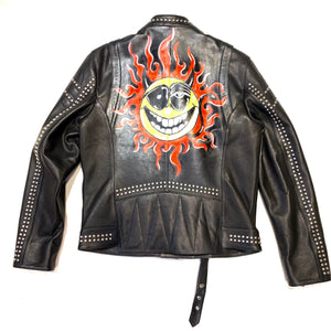 Barya NewYork Flaming Sun Studded Lambskin Biker Jacket - Dudes Boutique