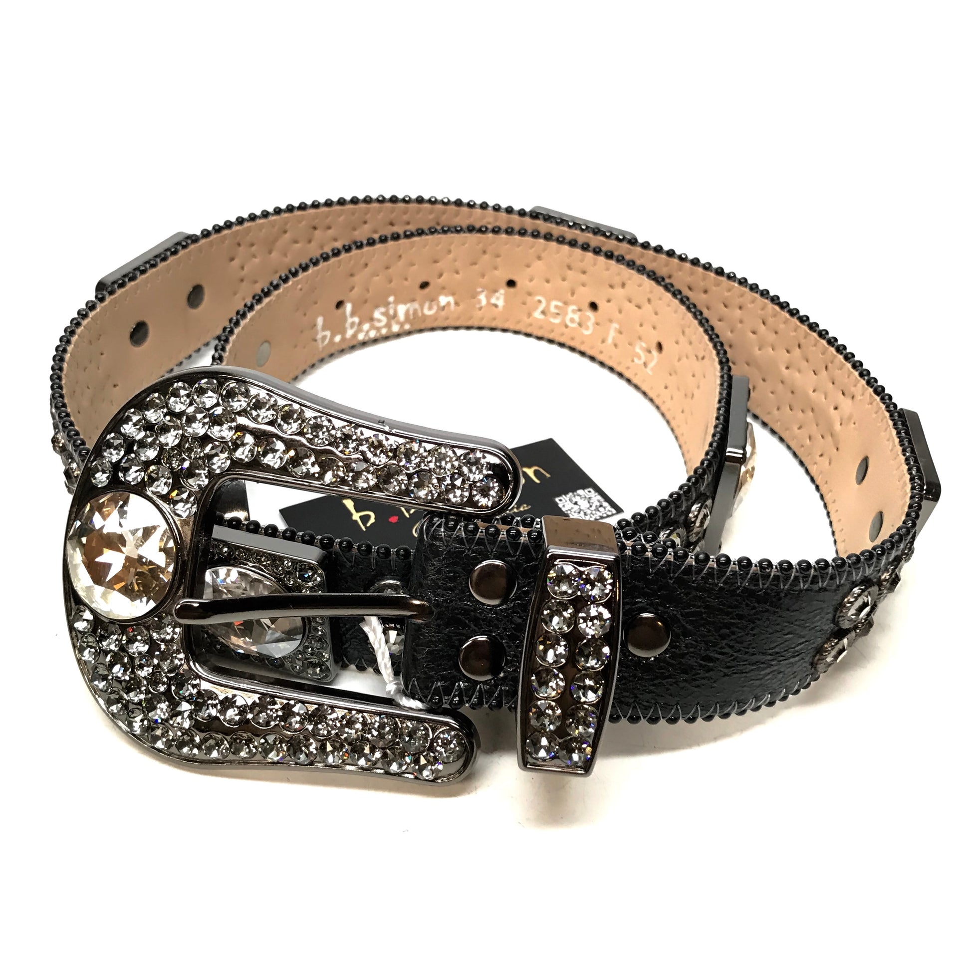 b.b. Simon Black Big Block Crystal Belt - Dudes Boutique