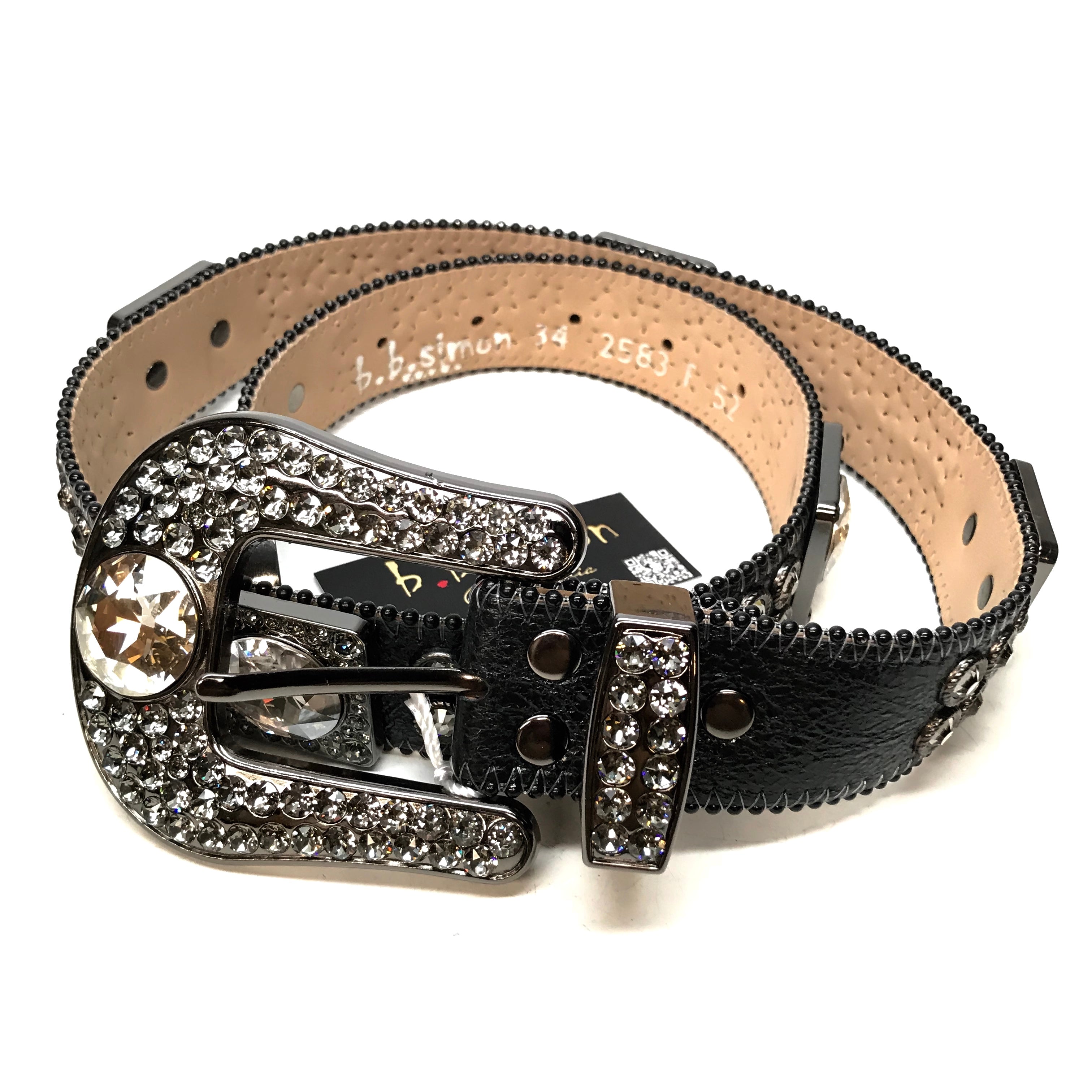 b.b. Simon Black Big Block Crystal Belt - Dudes Boutique