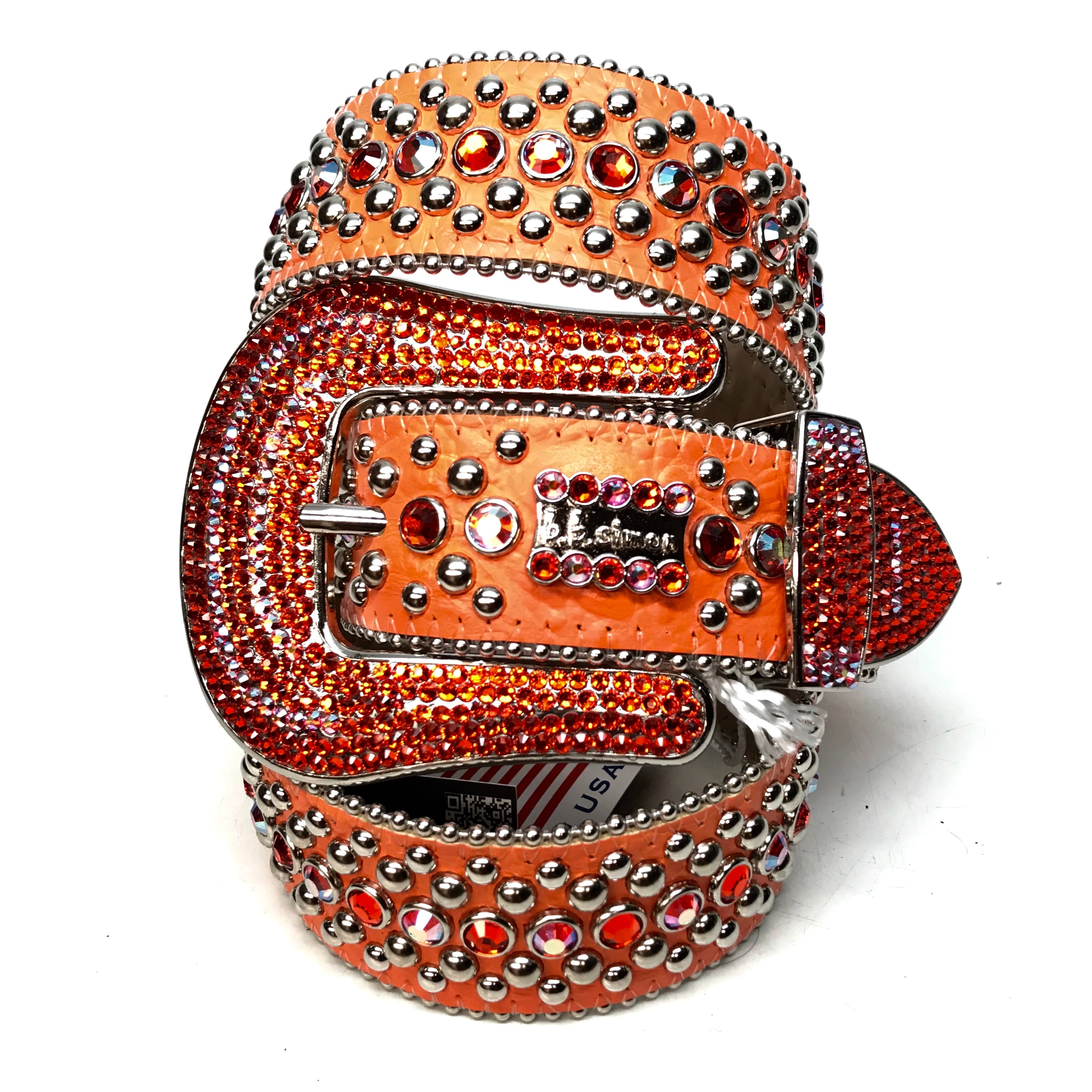 b.b. Simon 'Orange Fire' Two Tone Crystal Belt - Dudes Boutique