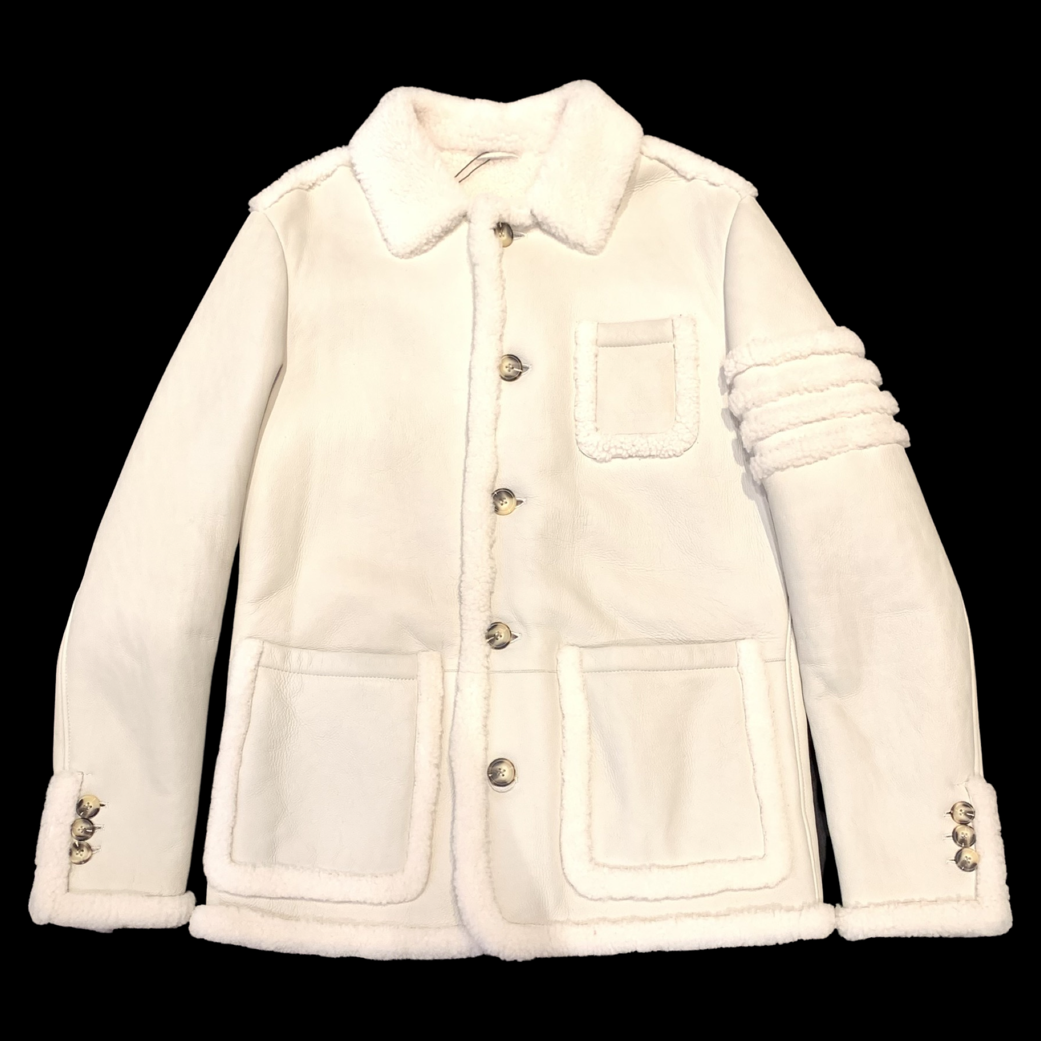 Kashani Men's White Outlined Shearling Coat - Dudes Boutique