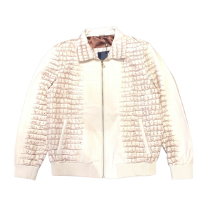 Kashani Men's Caffe/White Embossed Alligator Leather Bomber Jacket - Dudes Boutique