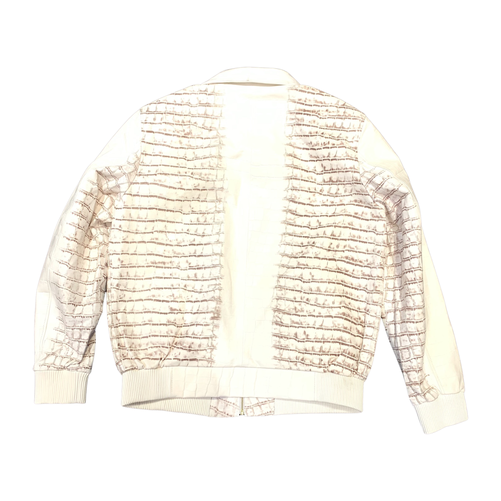 Kashani Men's Caffe/White Embossed Alligator Leather Bomber Jacket - Dudes Boutique