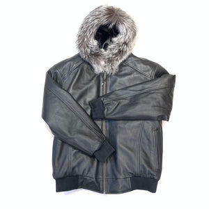 Kashani Black Lambskin Hooded Bomber Jacket - Dudes Boutique