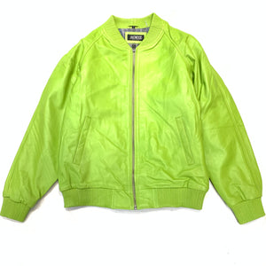 Jakewood Lime Green Lambskin Varsity Jacket - Dudes Boutique