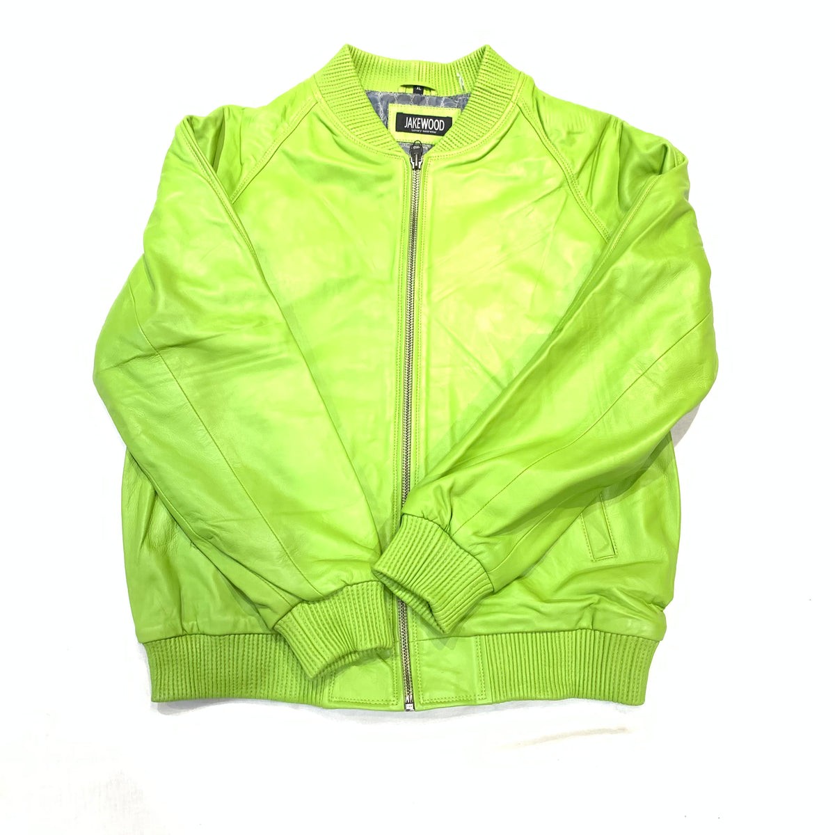 Jakewood Lime Green Lambskin Varsity Jacket - Dudes Boutique