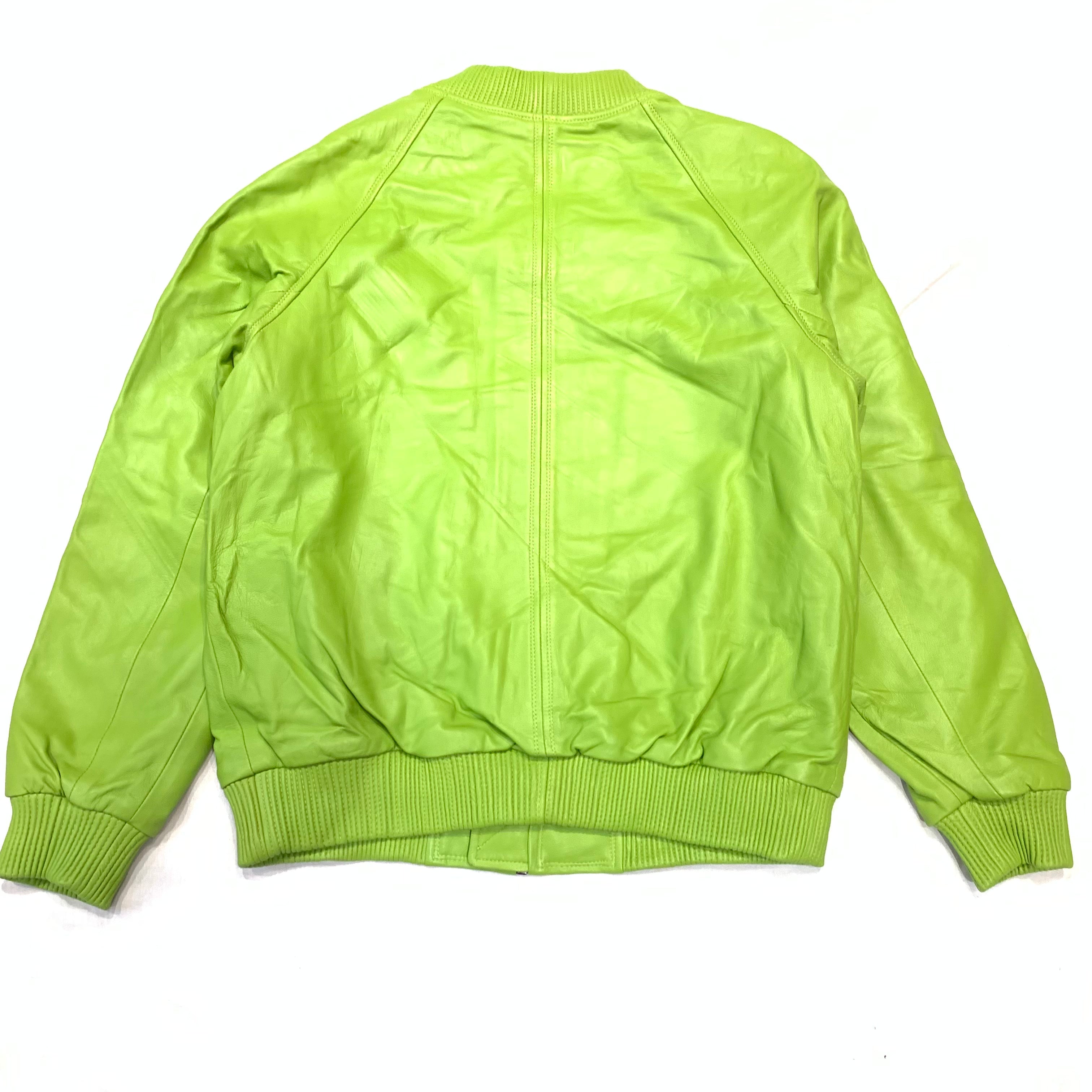 Jakewood Lime Green Lambskin Varsity Jacket - Dudes Boutique