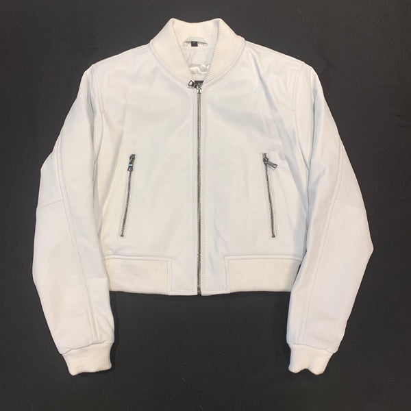 Kashani Women's White Lambskin Varsity Jacket - Dudes Boutique