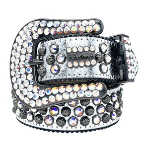 b.b. Simon Chrome Silver 3-Row Studded Crystal Belt - Dudes Boutique