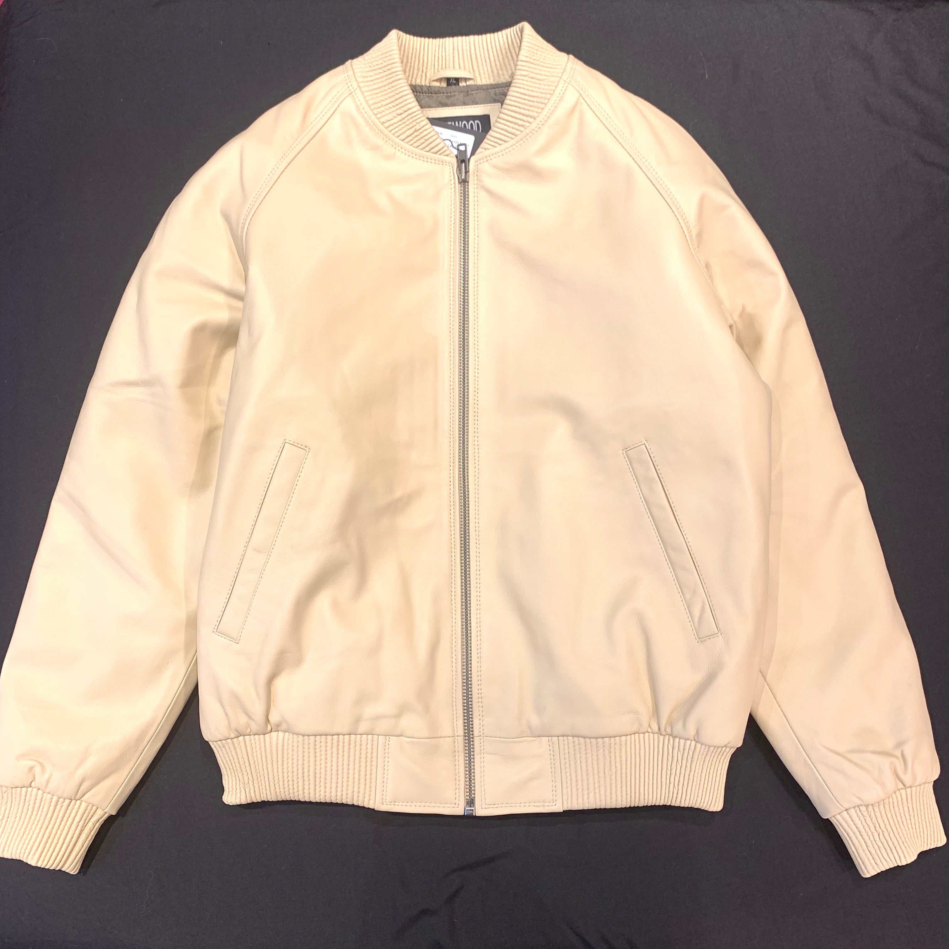 Kashani Tan Cream Lambskin Varsity Jacket - Dudes Boutique