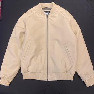 Kashani Tan Cream Lambskin Varsity Jacket - Dudes Boutique