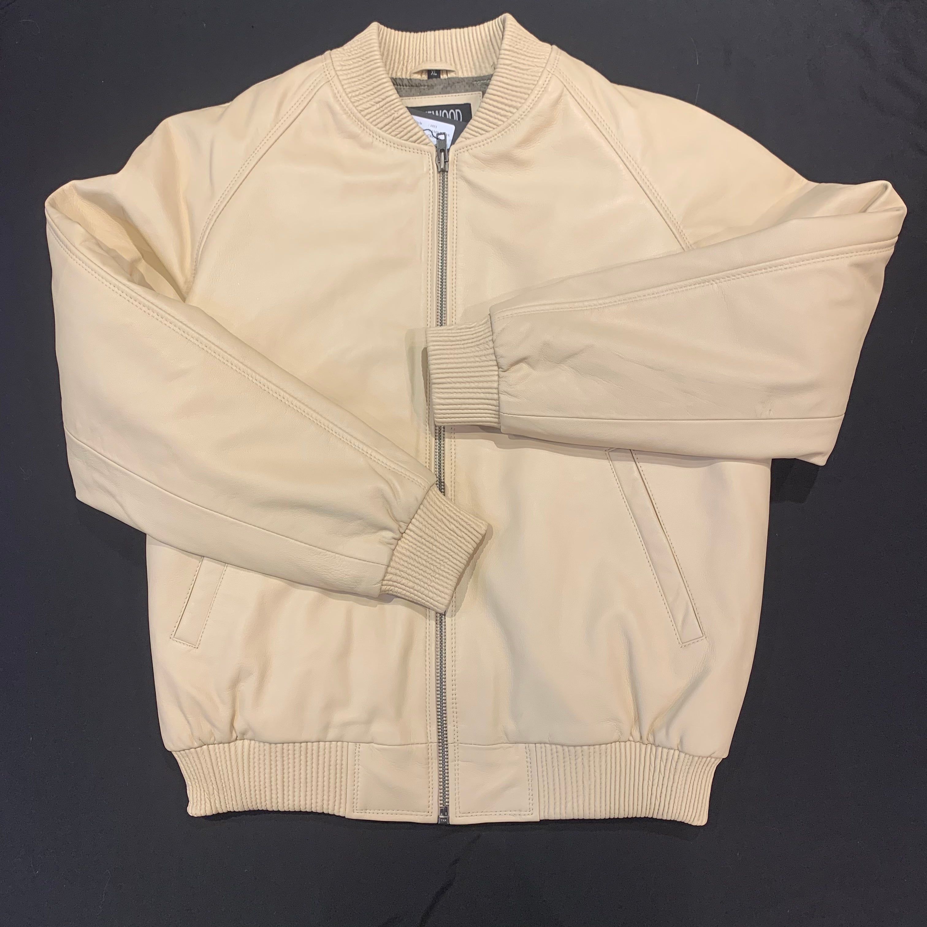 Kashani Tan Cream Lambskin Varsity Jacket - Dudes Boutique