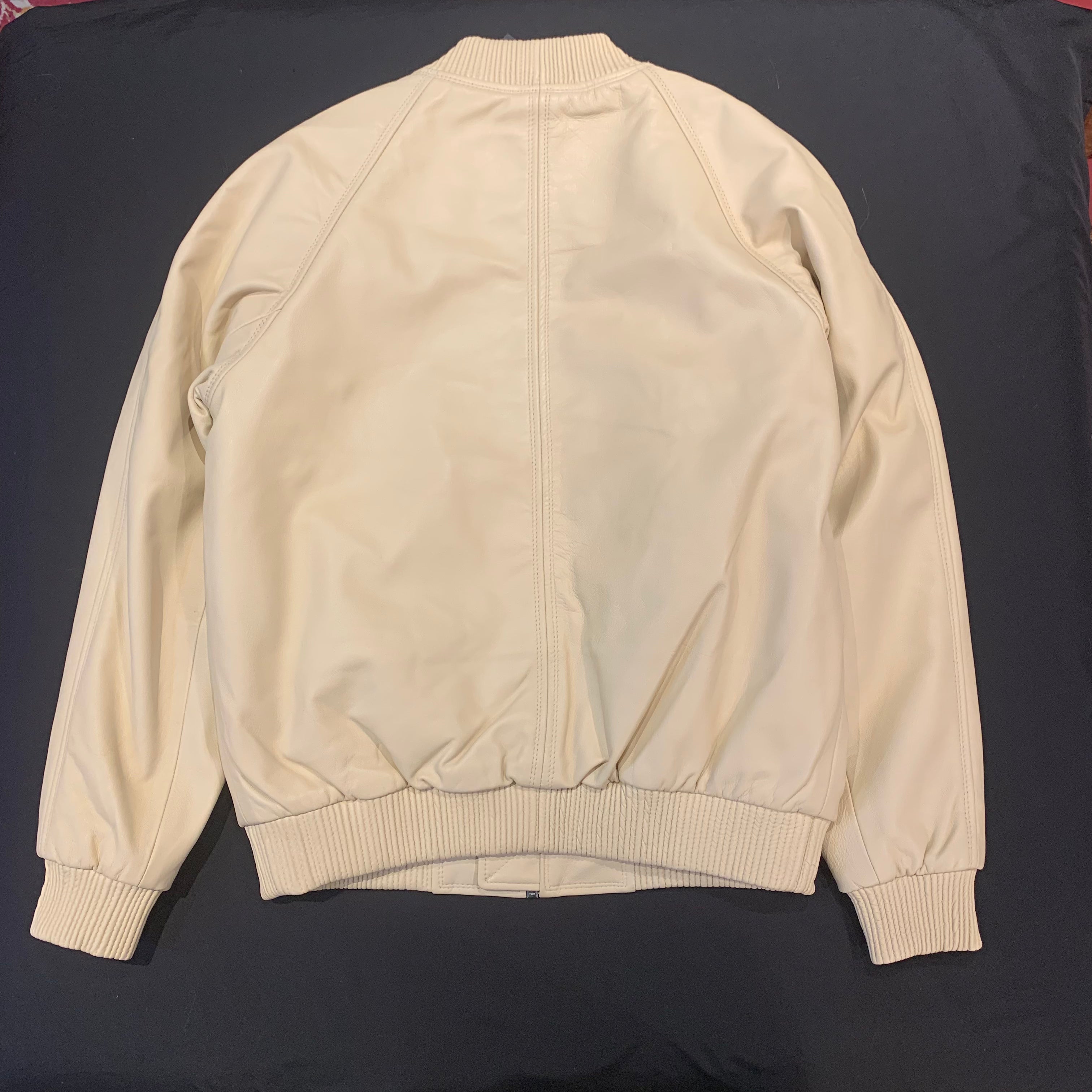 Kashani Tan Cream Lambskin Varsity Jacket - Dudes Boutique