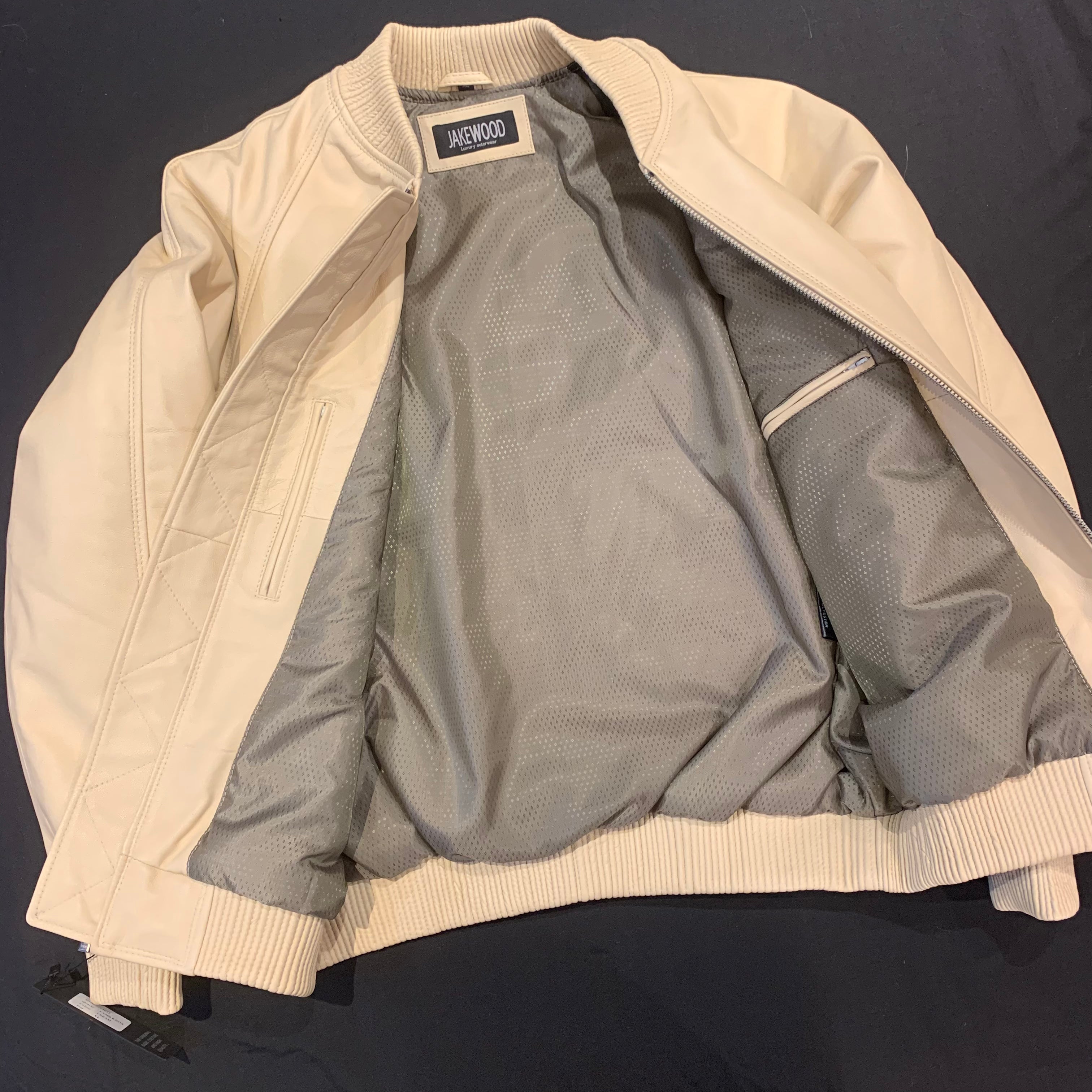 Kashani Tan Cream Lambskin Varsity Jacket - Dudes Boutique