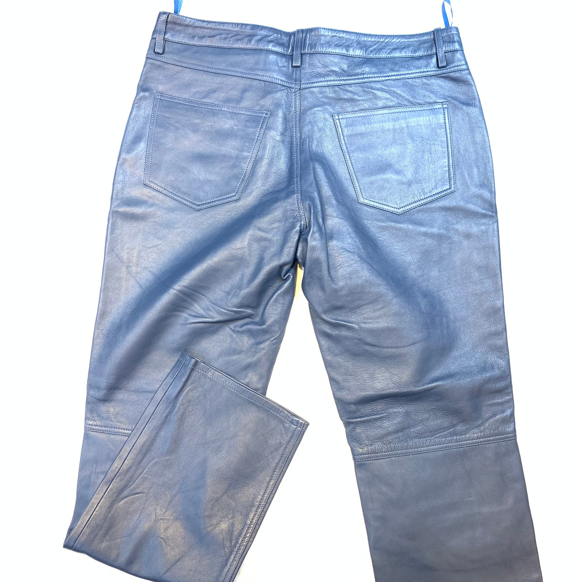 Kashani Men's Navy Lambskin Straight Cut Leather Pants - Dudes Boutique