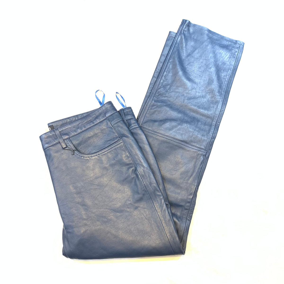 Kashani Men's Navy Lambskin Straight Cut Leather Pants - Dudes Boutique