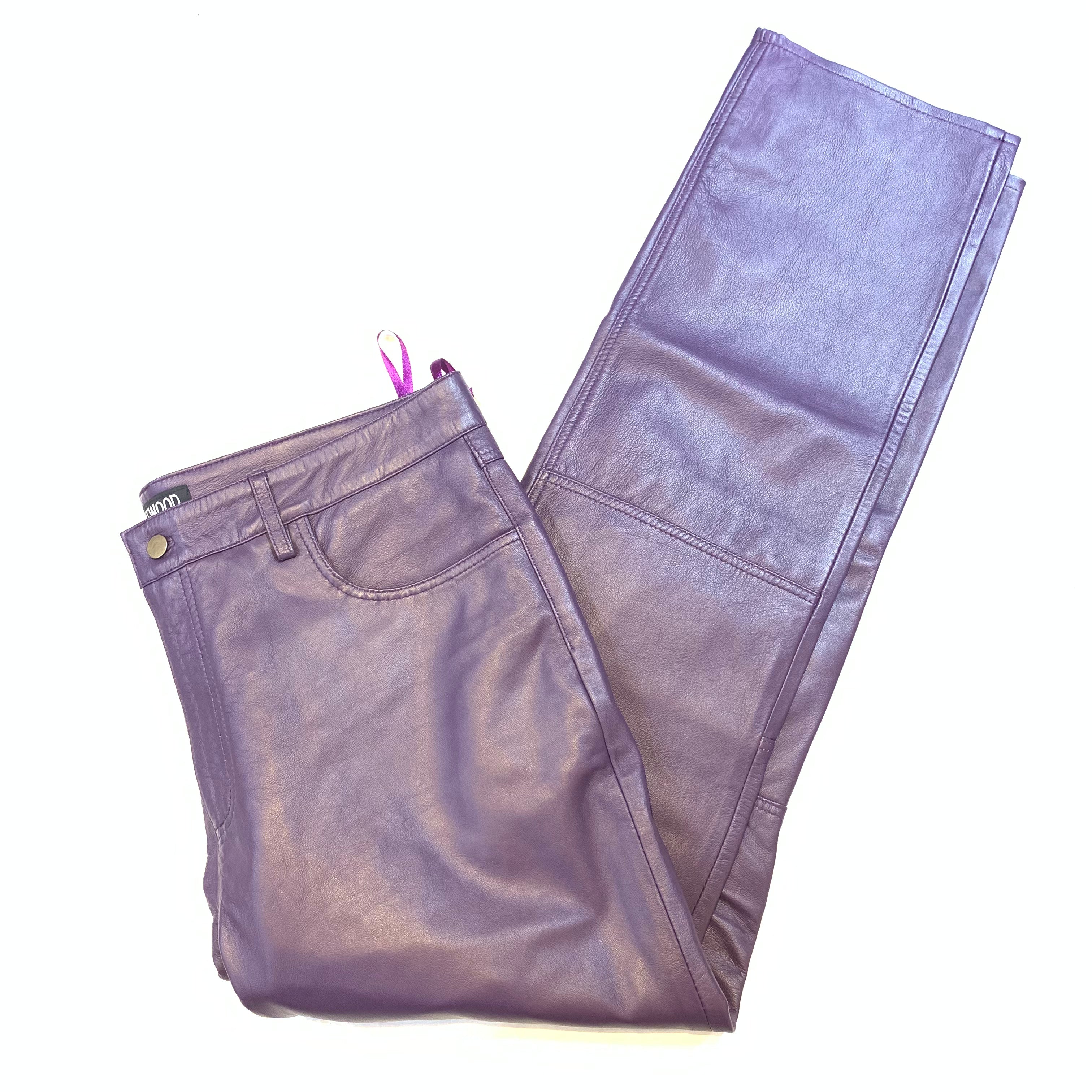 Kashani Men's Purple Lambskin Straight Cut Leather Pants - Dudes Boutique