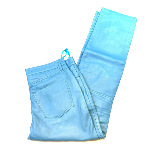 Kashani Men's Powder Blue Lambskin Straight Cut Leather Pants - Dudes Boutique