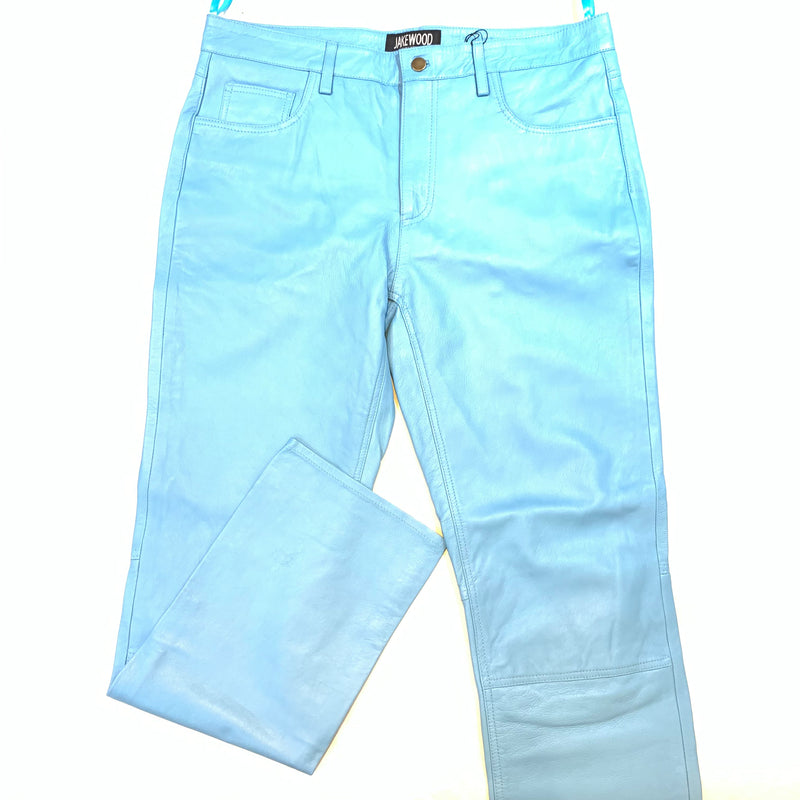Kashani Men's Powder Blue Lambskin Straight Cut Leather Pants - Dudes Boutique